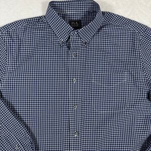 Jos. A. Bank Traveler Tailored Fit Mens L Long Sleeve Checkered Blue Button Down